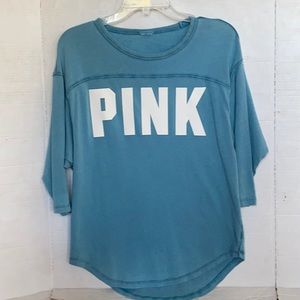 PINK Women Teal 3/4 Sleeve Rounded Hemline Shirt